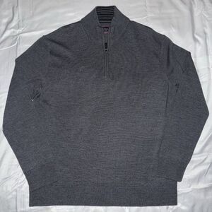 Untuckit 1/4 Zip Sweater Mens Gray Extra Fine Merino Will Pullover Mens Size L